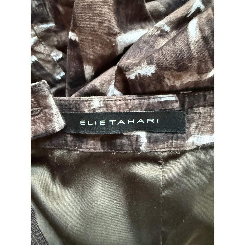 Elie Tahari Brown Abstract Geometric Pleated A-Line Skirt Knee Length Womens